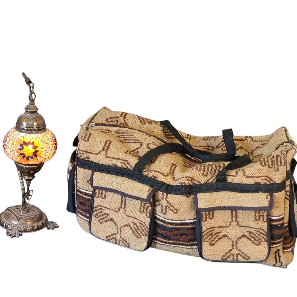 Bohemian Tan and Brown Duffel Bag Southwestern Bohemian Eclectic Brown Tan